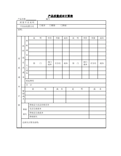 产品质量成本计算表