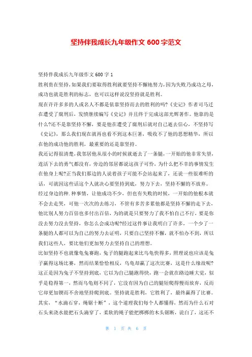 坚持伴我成长九年级作文600字范文