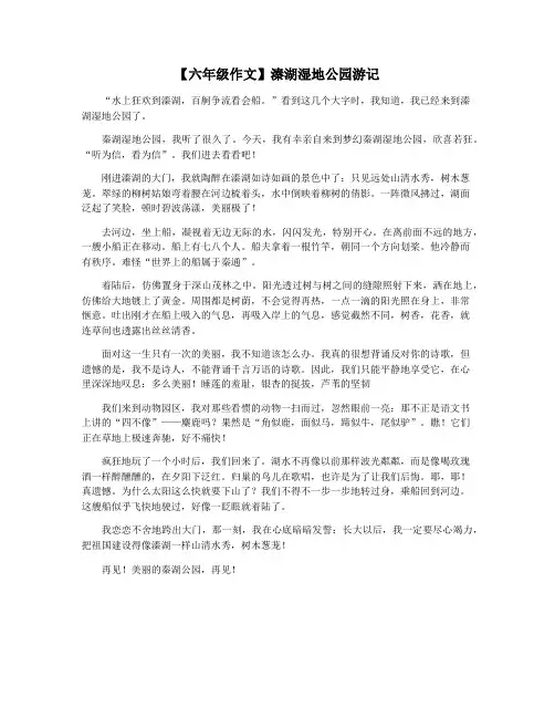 【六年级作文】溱湖湿地公园游记