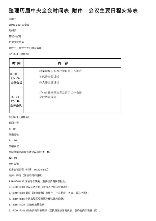 整理历届中央全会时间表_附件二会议主要日程安排表