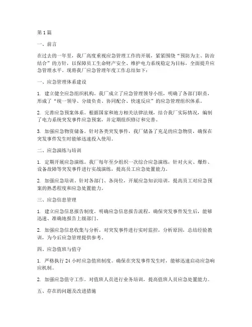 电厂应急管理年度总结(3篇)