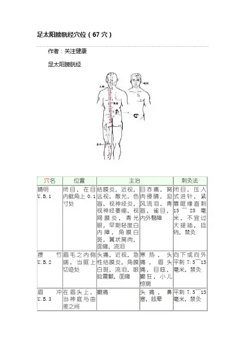 足太阳膀胱经穴位（67穴）