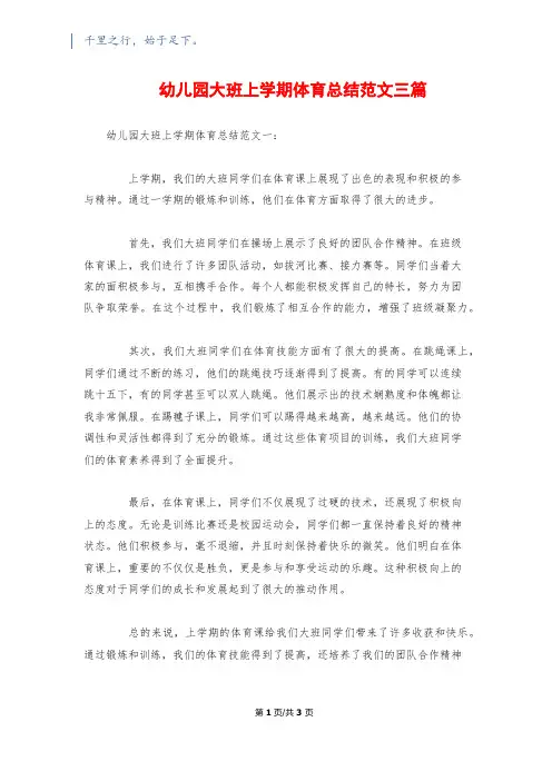 幼儿园大班上学期体育总结范文三篇