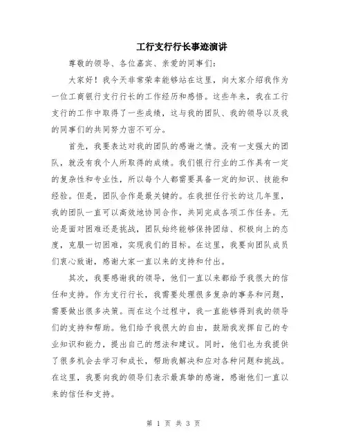 工行支行行长事迹演讲