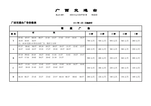 广西交通台广告价格表