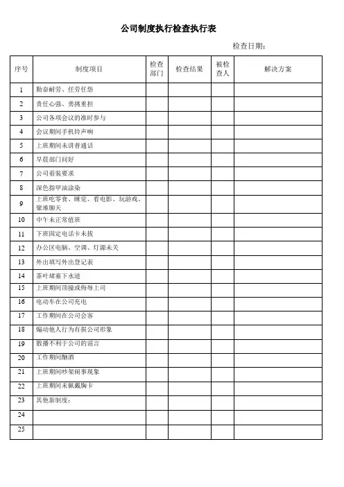 公司制度执行检查执行表(完整版)