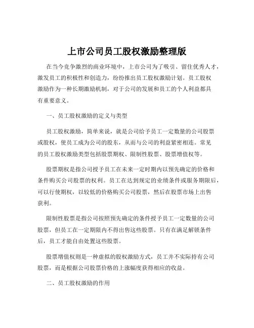 上市公司员工股权激励整理版