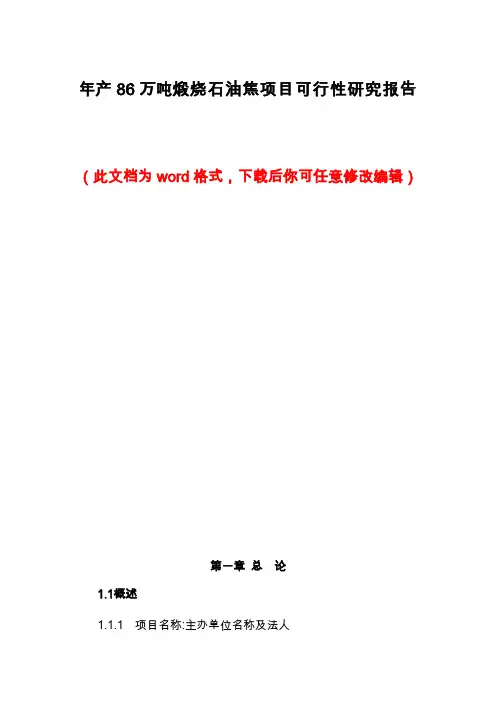 年产86万吨煅烧石油焦项目可行性研究报告