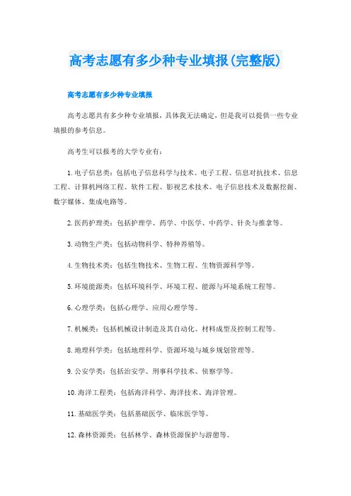 高考志愿有多少种专业填报(完整版)
