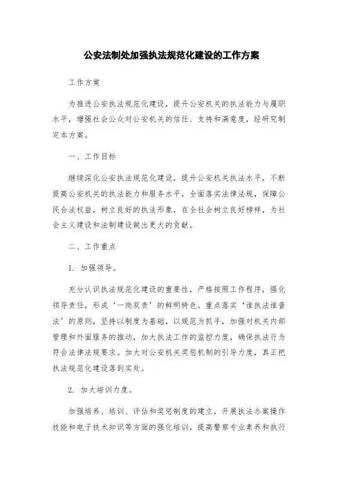 公安法制处加强执法规范化建设的工作方案