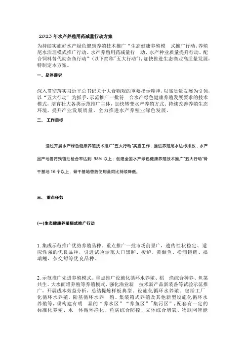 2023年水产养殖用药减量行动方案