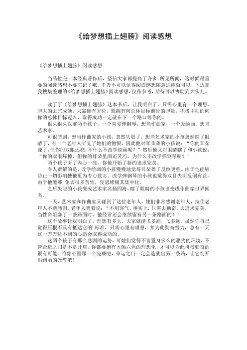 《给梦想插上翅膀》阅读感想