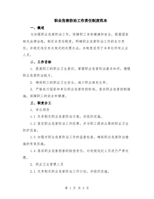 职业危害防治工作责任制度范本