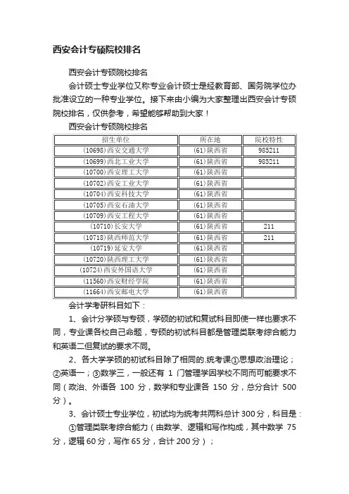 西安会计专硕院校排名