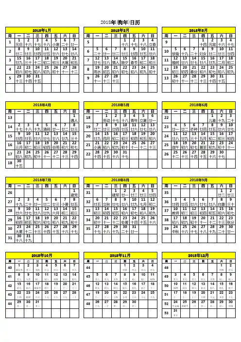 智优生物科技分享：2018年日历-(带周数含阴历)