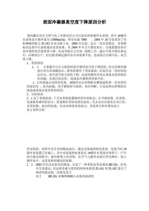 表面冷凝器真空度下降原因分析