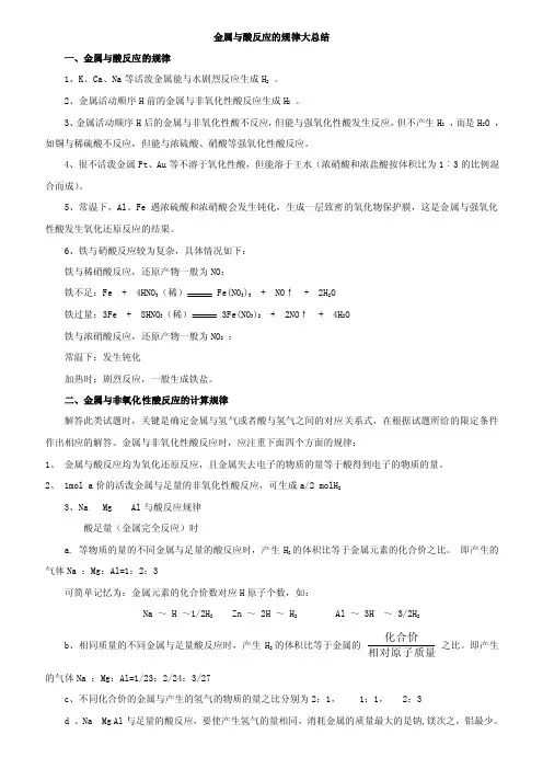 金属与酸反应的规律大总结
