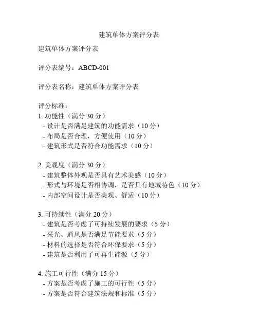 建筑单体方案评分表
