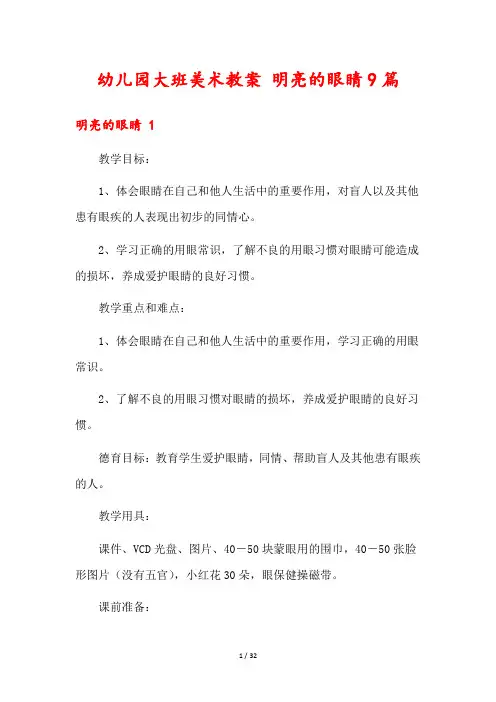 幼儿园大班美术教案 明亮的眼睛9篇