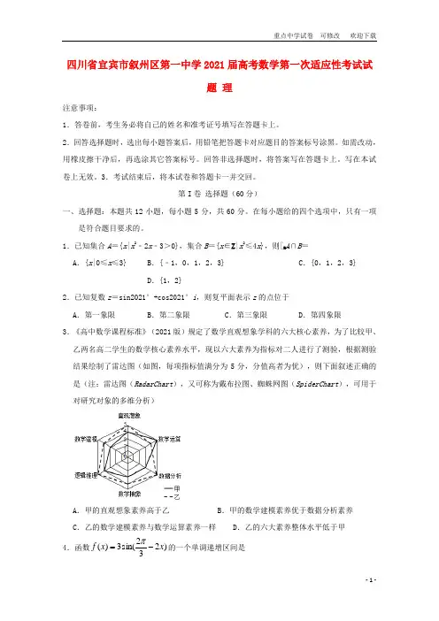 四川省宜宾市叙州区第一中学2021届高考数学第一次适应性考试试题 理
