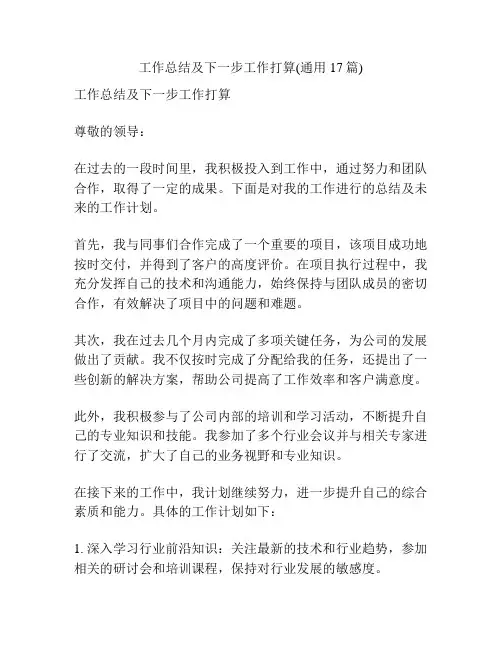 工作总结及下一步工作打算(通用17篇)