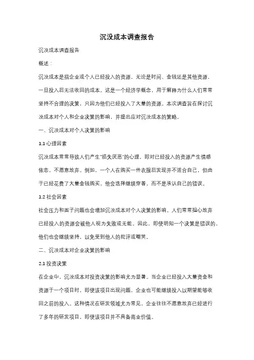 沉没成本调查报告