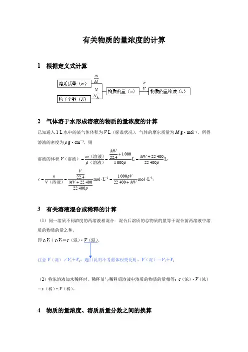【知识解析】有关物质的量浓度的计算