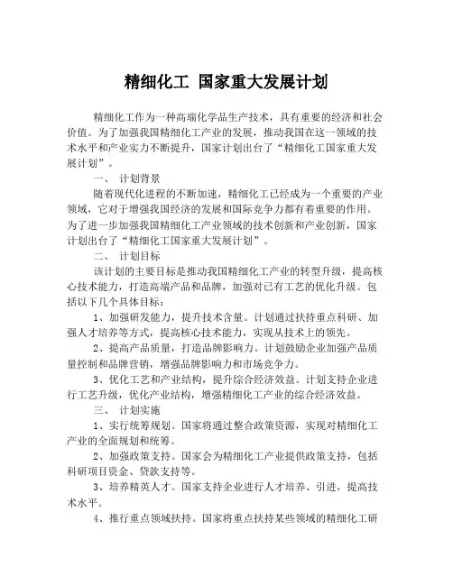 精细化工 国家重大发展计划