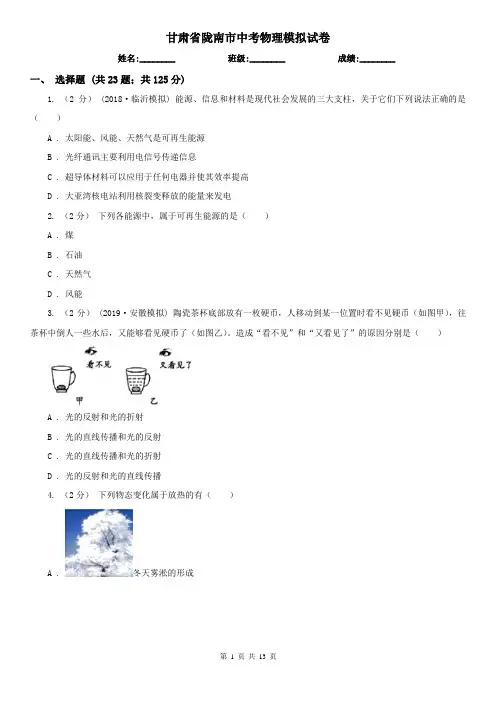 甘肃省陇南市中考物理模拟试卷  