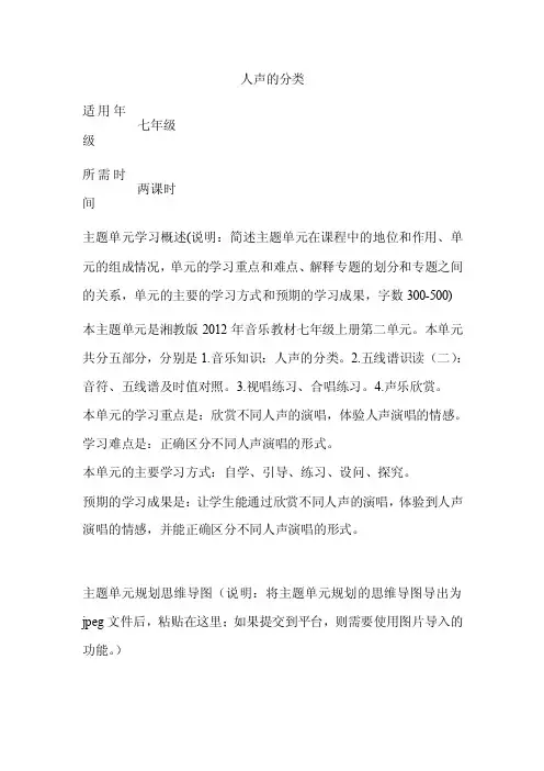 初中音乐《人声的分类》单元教学设计以及思维导图