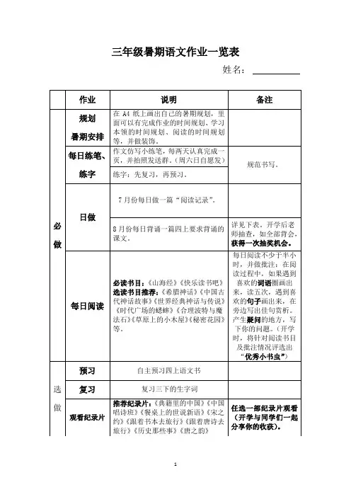 三年级升四年级暑假作业(1)