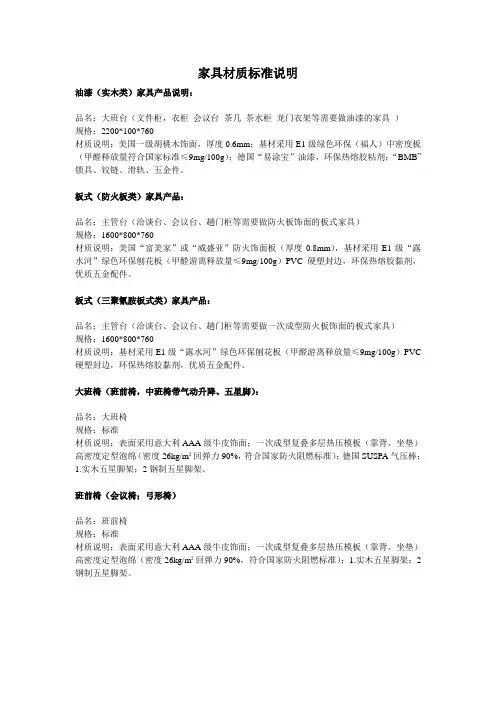 家具材质说明
