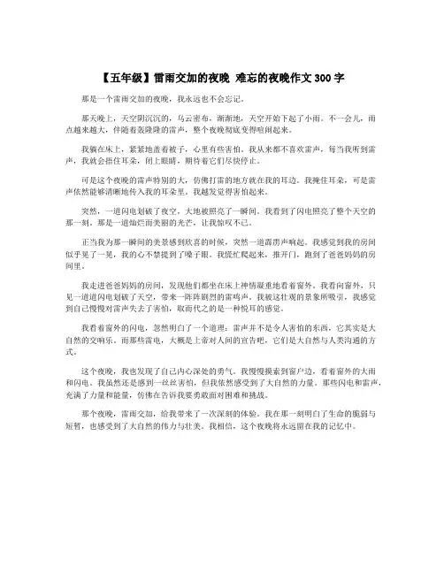 【五年级】雷雨交加的夜晚 难忘的夜晚作文300字