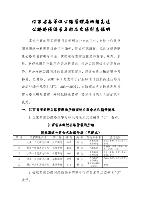 高速公路与省级高速公路命名和编号表