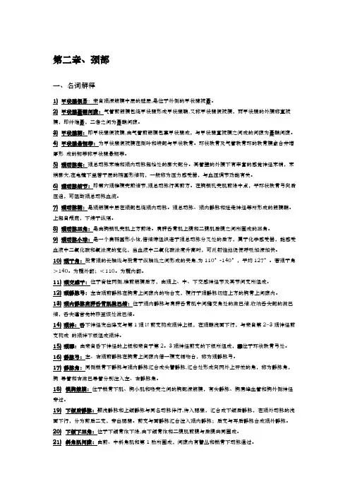 局部解剖学名词解释+简答——颈部