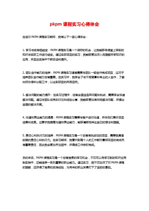 pkpm课程实习心得体会