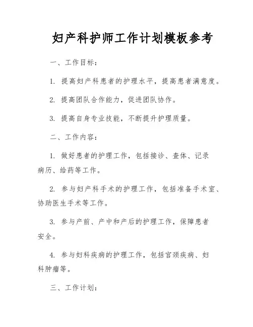 妇产科护师工作计划模板参考