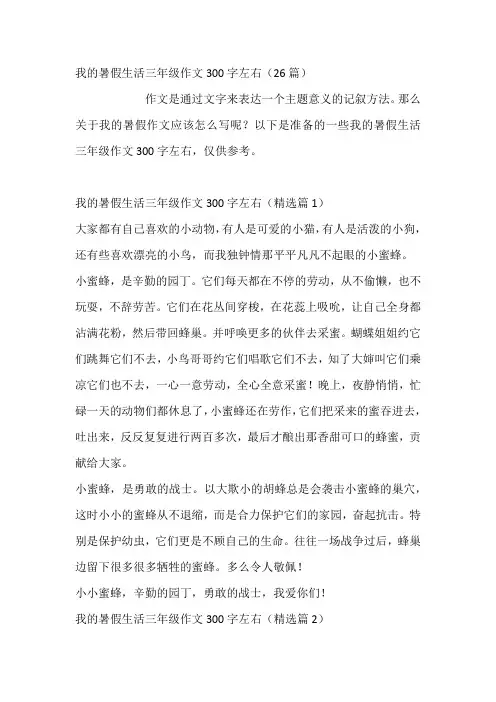 我的暑假生活三年级作文300字左右