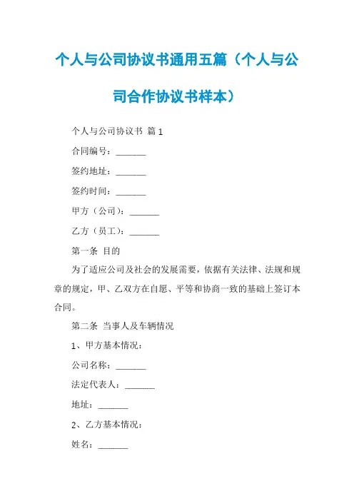 个人与公司协议书通用五篇