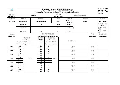 水压过程试验报告格式