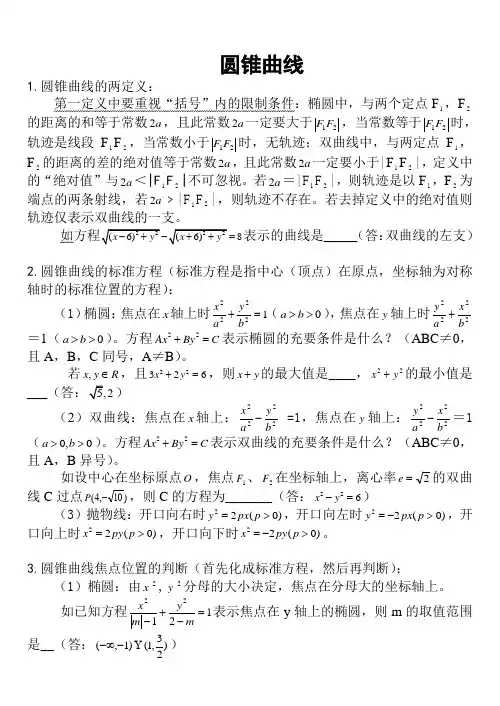 高中数学圆锥曲线解题技巧方法总结