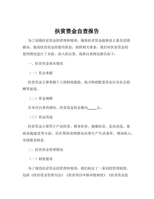 扶贫资金自查报告