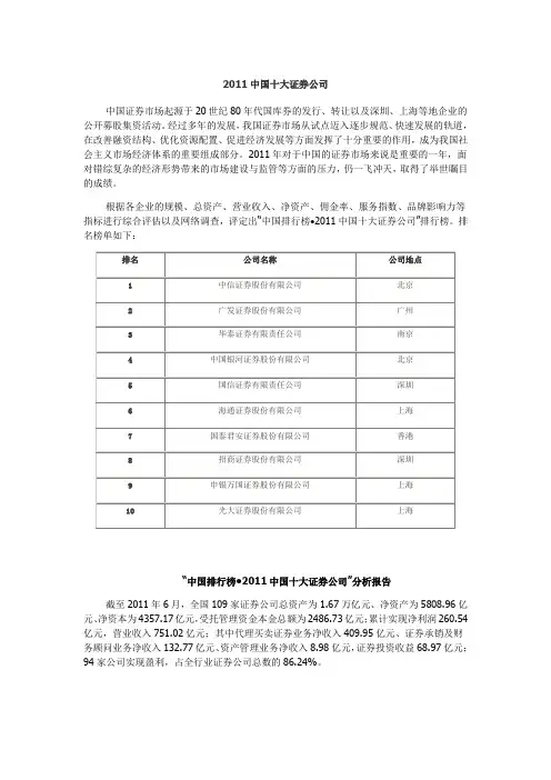 2011中国十大证券公司