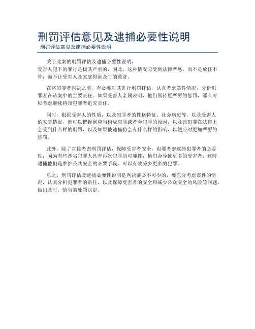 刑罚评估意见及逮捕必要性说明