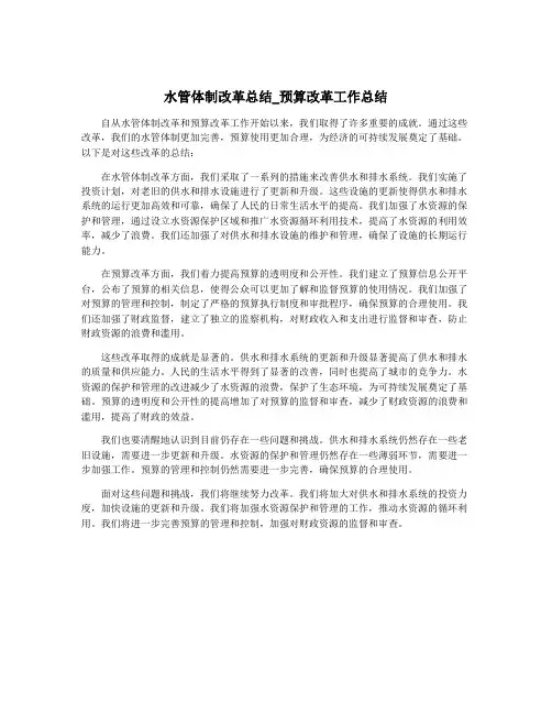 水管体制改革总结_预算改革工作总结