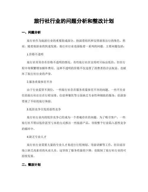 旅行社行业的问题分析和整改计划