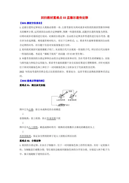 2023届高考生物考前冲刺过关回归教材重难点03孟德尔遗传定律