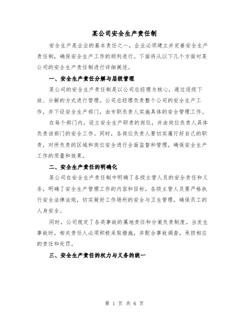 某公司安全生产责任制(4篇)