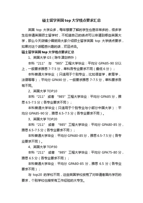 硕士留学英国top大学绩点要求汇总