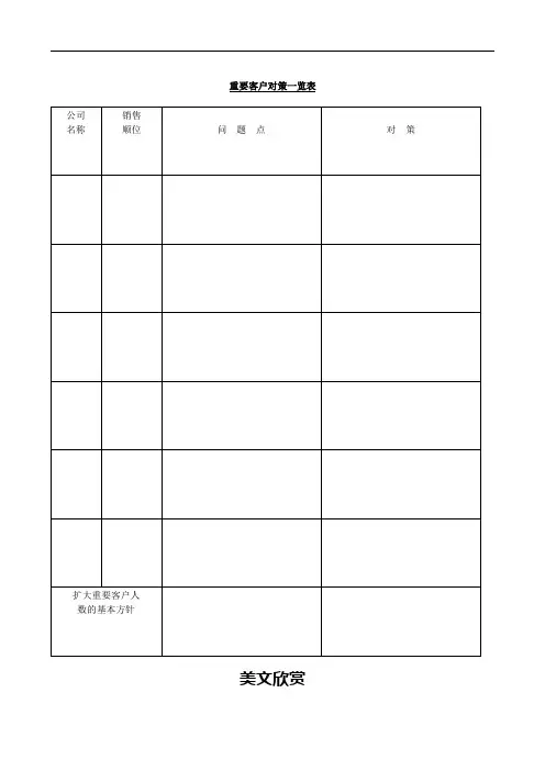 重要客户对策一览表